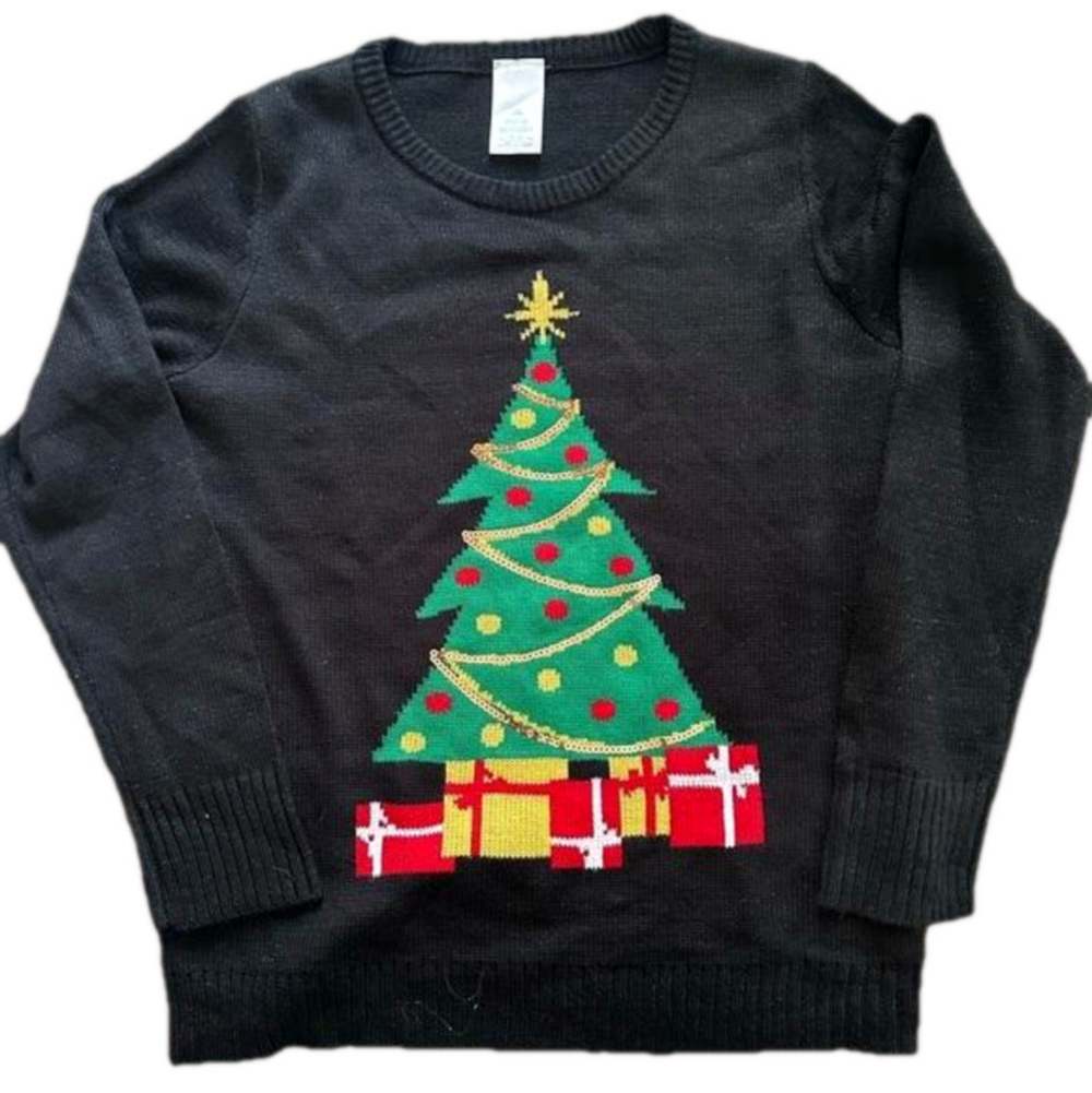 Christmas Tree Black Glitter Holiday Sweater Large